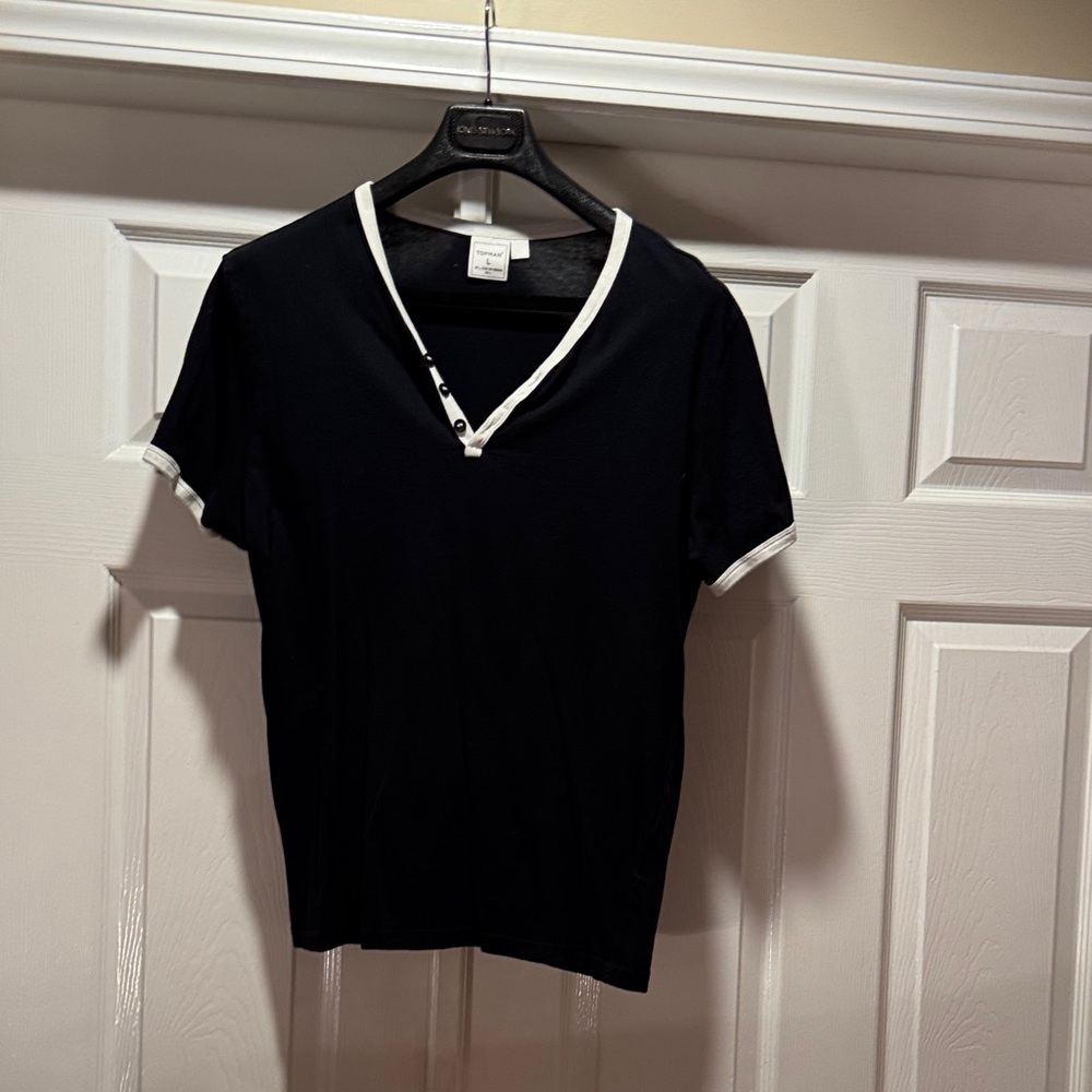 Topman Black T-Shirt with Cream Trim